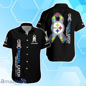 Pittsburgh Steelers Hawaiian Shirt & Short Crucial Catch Intercept Autism Custom Name Product Photo 2