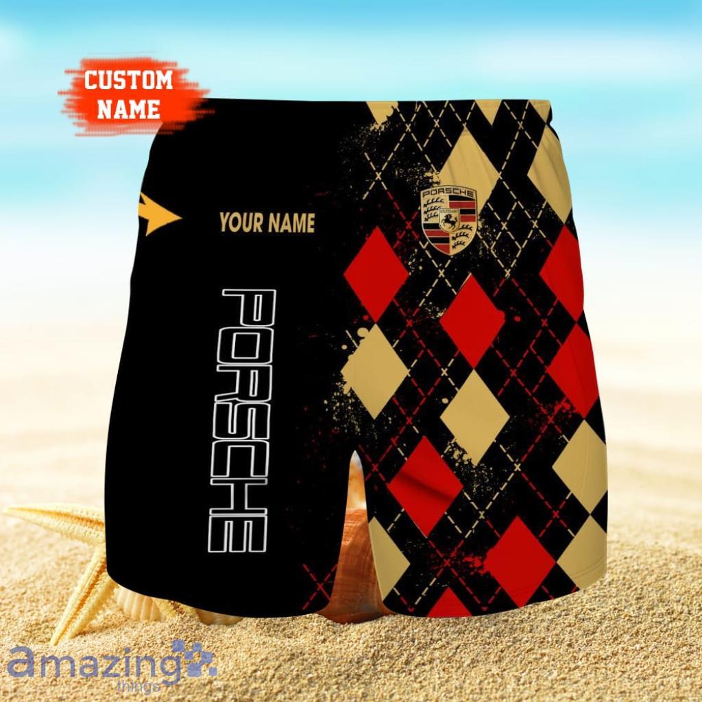 Porsche Logo Print 3D Short Hawaiian Custom Name Trending Summer For Men image Porsche Logo Print 3D Short Hawaiian Custom Name Trending Summer For Men Product Photo 1