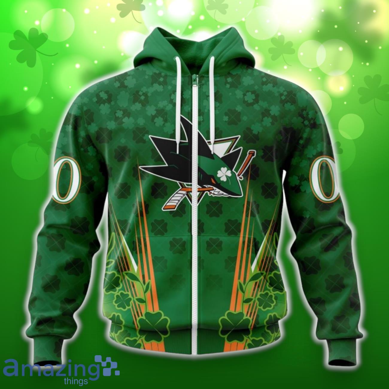 San Jose Sharks Full Green Design For St. Patrick’s Day 3D Shirt Hoodies Custom Number & Name image San Jose Sharks Full Green Design For St. Patrick’s Day 3D Shirt Hoodies Custom Number & Name Product Photo 2
