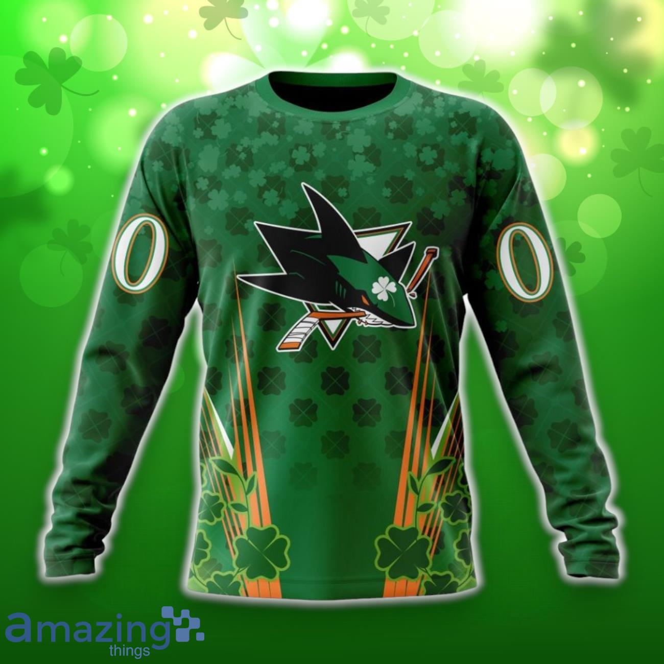 San Jose Sharks Full Green Design For St. Patrick’s Day 3D Shirt Hoodies Custom Number & Name image San Jose Sharks Full Green Design For St. Patrick’s Day 3D Shirt Hoodies Custom Number & Name Product Photo 4