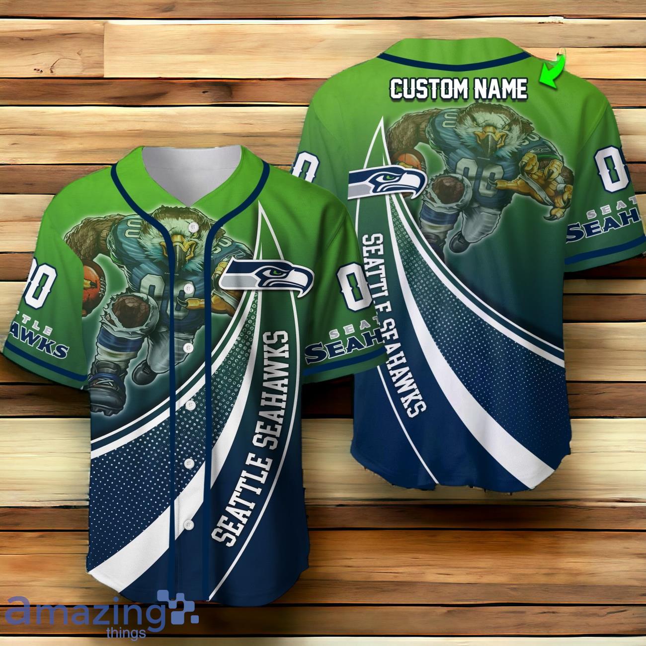 Seattle Seahawks 3D Mascot Baseball Jersey Custom Number And Name image Seattle Seahawks 3D Mascot Baseball Jersey Custom Number And Name Product Photo 1
