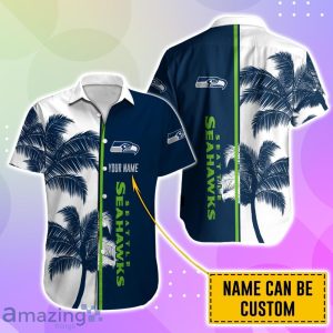 Seattle Seahawks Hawaiian Shirt And Short Palm Tree Custom Name Product Photo 2