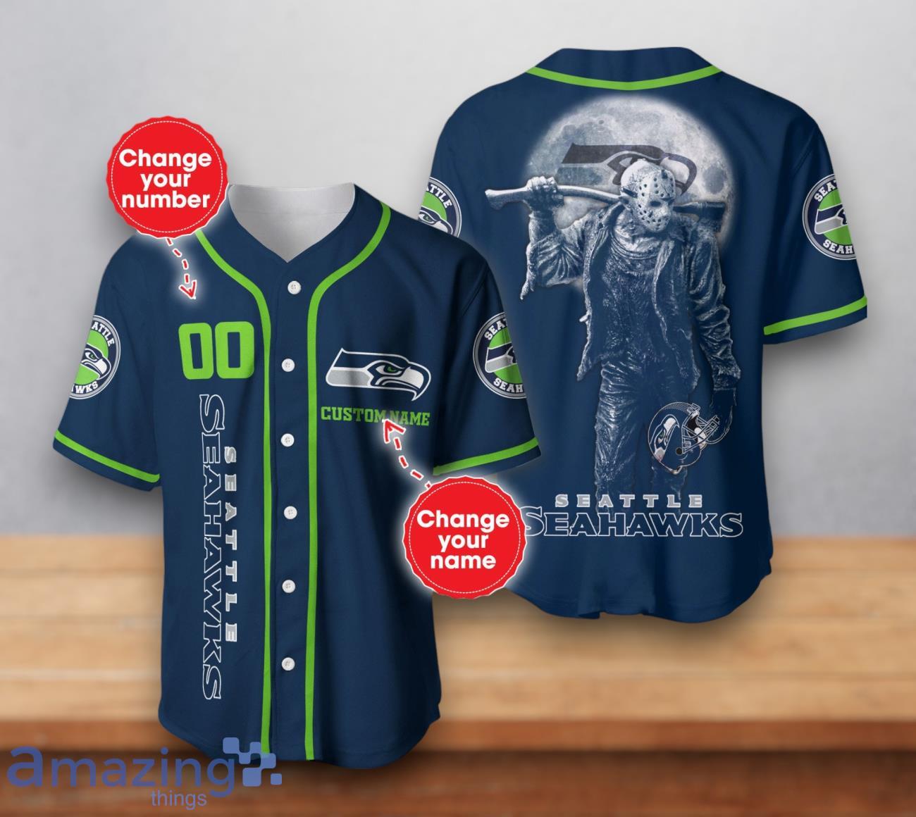Seattle Seahawks NFL Custom Number & Name Baseball Jersey For Fans Product Photo 1