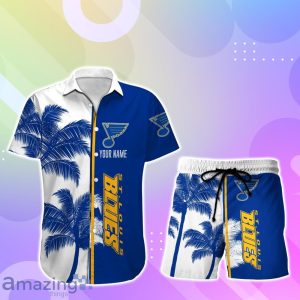 St. Louis Blues Hawaiian Shirt And Short Palm Tree Custom Name Product Photo 1
