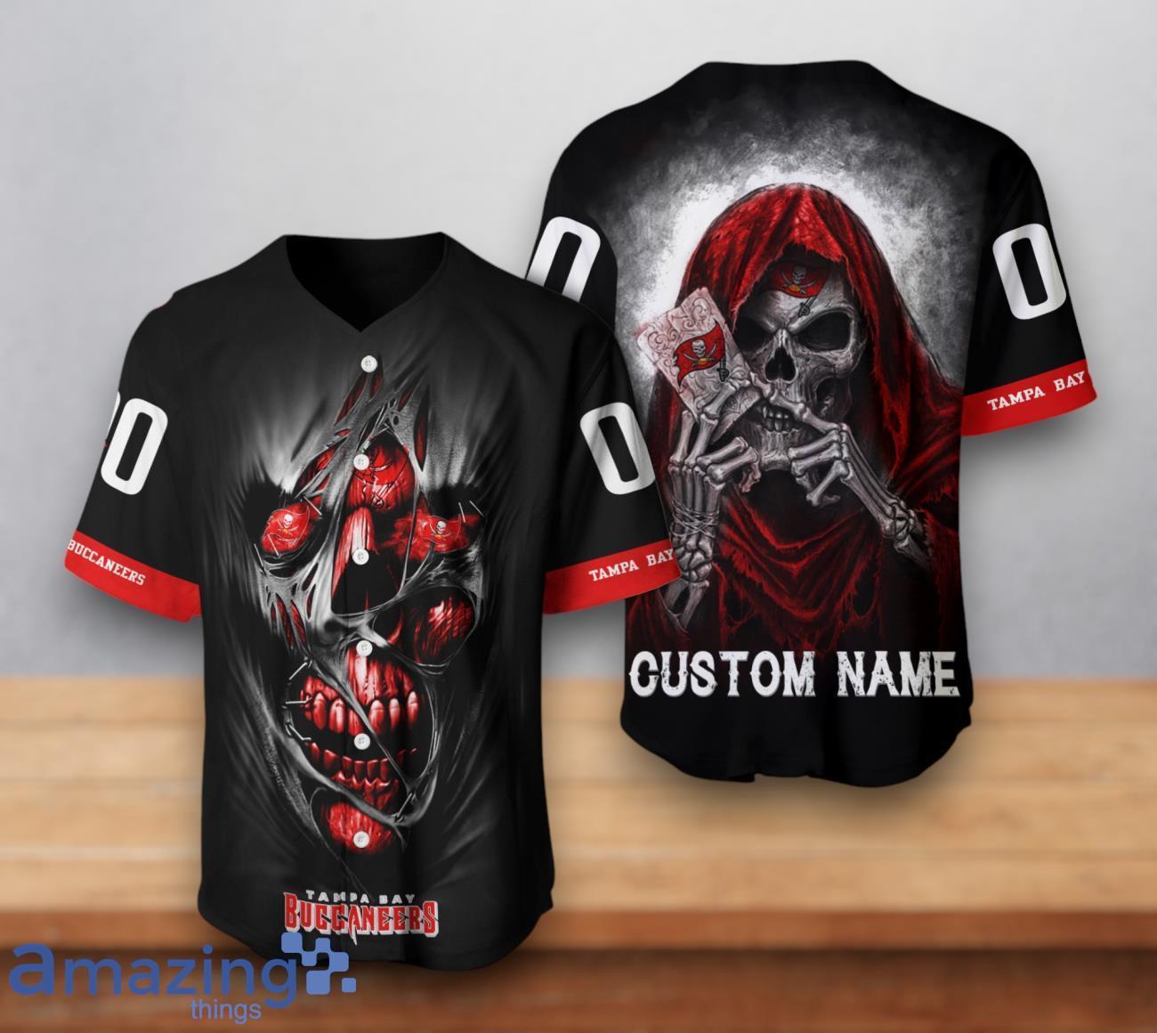Tampa Bay Buccaneers NFL Custom Number & Name Skull 3D Baseball Jersey image Tampa Bay Buccaneers NFL Custom Number & Name Skull 3D Baseball Jersey Product Photo 1
