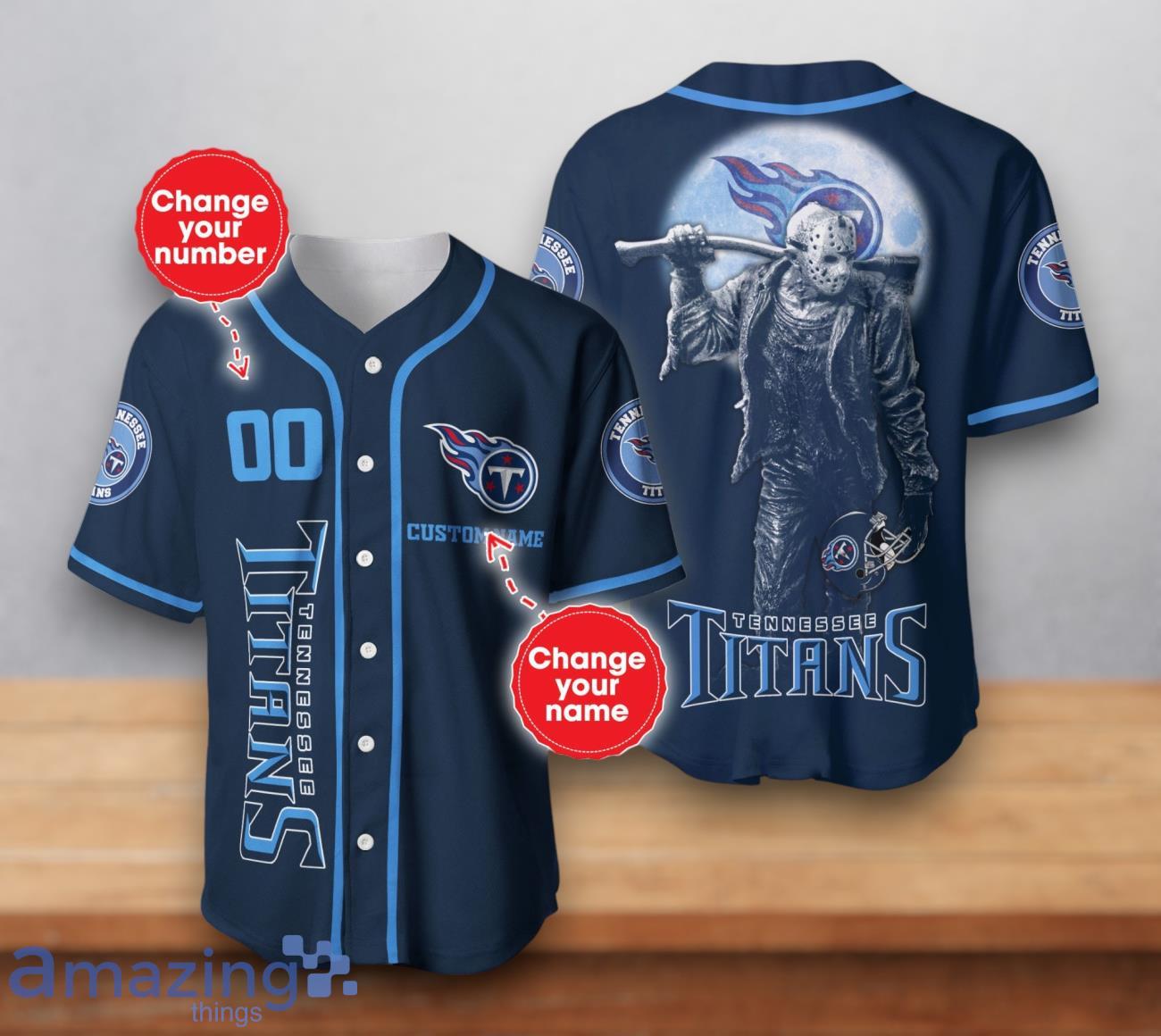 Tennessee Titans NFL Custom Number & Name Baseball Jersey For Fans Product Photo 1
