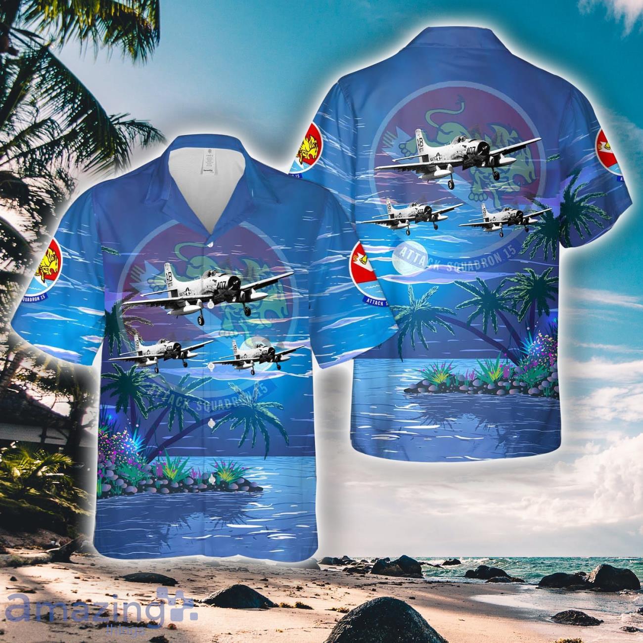 U.S. Navy Douglas AD-6 Skyraider (BuNo 139776) of Attack Squadron 15 (VA-15) Valions 3D Hawaiian Shirt Product Photo 1