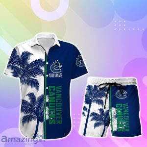 Vancouver Canucks Hawaiian Shirt And Short Palm Tree Custom Name Product Photo 1