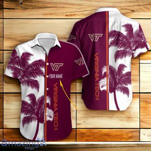 Virginia Tech Hokies Hawaiian Shirt And Short Palm Tree Custom Name Product Photo 2