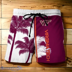 Virginia Tech Hokies Hawaiian Shirt And Short Palm Tree Custom Name Product Photo 3