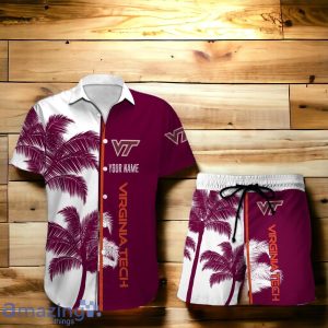 Virginia Tech Hokies Hawaiian Shirt And Short Palm Tree Custom Name Product Photo 1