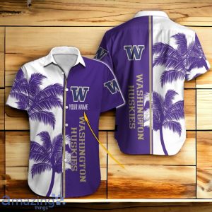 Washington Huskies Hawaiian Shirt And Short Palm Tree Custom Name Product Photo 2