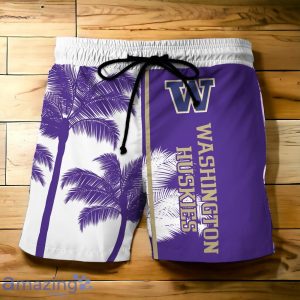 Washington Huskies Hawaiian Shirt And Short Palm Tree Custom Name Product Photo 3