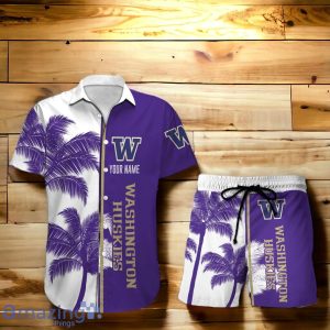 Washington Huskies Hawaiian Shirt And Short Palm Tree Custom Name Product Photo 1