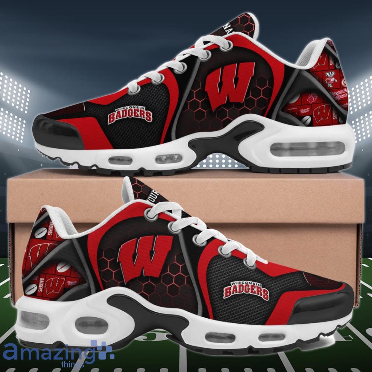 Wisconsin Badgers Air Cushion Sports Shoes Custom Name Gifts For Football Fan image Wisconsin Badgers Air Cushion Sports Shoes Custom Name Gifts For Football Fan Product Photo 1