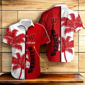 Wisconsin Badgers Hawaiian Shirt And Short Palm Tree Custom Name Product Photo 2