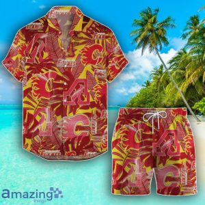 Calgary Flames Set Hawaiian Shirt And Shorts Combo Retro Style For Fans Product Photo 1