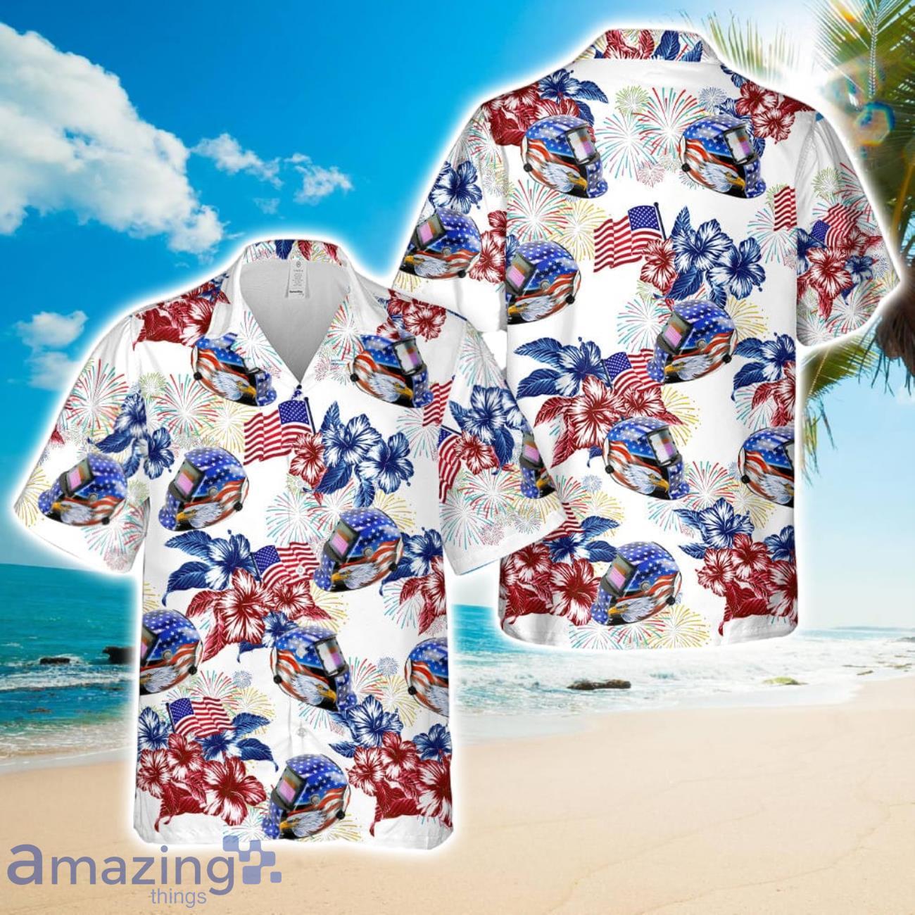 AMERICAN EAGLE Welding Helmet Hawaiian Shirt Summer Vacation Button Shirt image AMERICAN EAGLE Welding Helmet Hawaiian Shirt Summer Vacation Button Shirt Product Photo 1