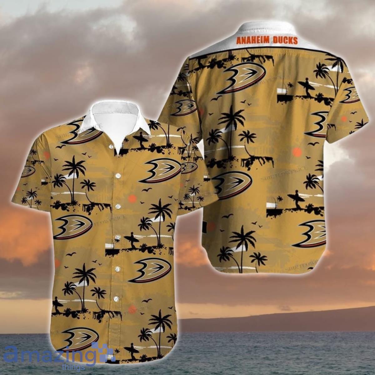 Anaheim Ducks Hawaiian Shirt Tropical Flowers Summer For Fans image Anaheim Ducks Hawaiian Shirt Tropical Flowers Summer For Fans- Product Photo 1