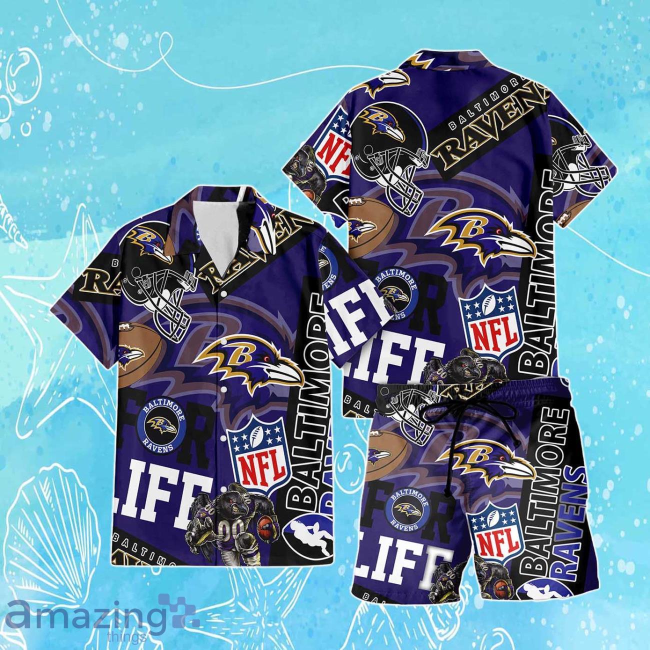 Baltimore Ravens NFL Combo Hawaiian Shirt & Short Trending Gift For Fans image Baltimore Ravens NFL Combo Hawaiian Shirt & Short Trending Gift For Fans Product Photo 1