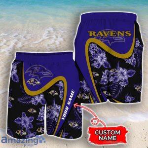 Baltimore Ravens NFL Floral Hawaiian Shirt And Shorts Custom Name Casual Comfort Combo For Fans Product Photo 3