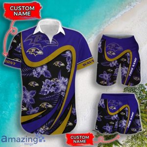 Baltimore Ravens NFL Floral Hawaiian Shirt And Shorts Custom Name Casual Comfort Combo For Fans Product Photo 1