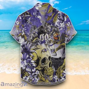Baltimore Ravens NFL Hawaiian Shirt Skull And Hibiscus Aloha Shirt For Fans Product Photo 1