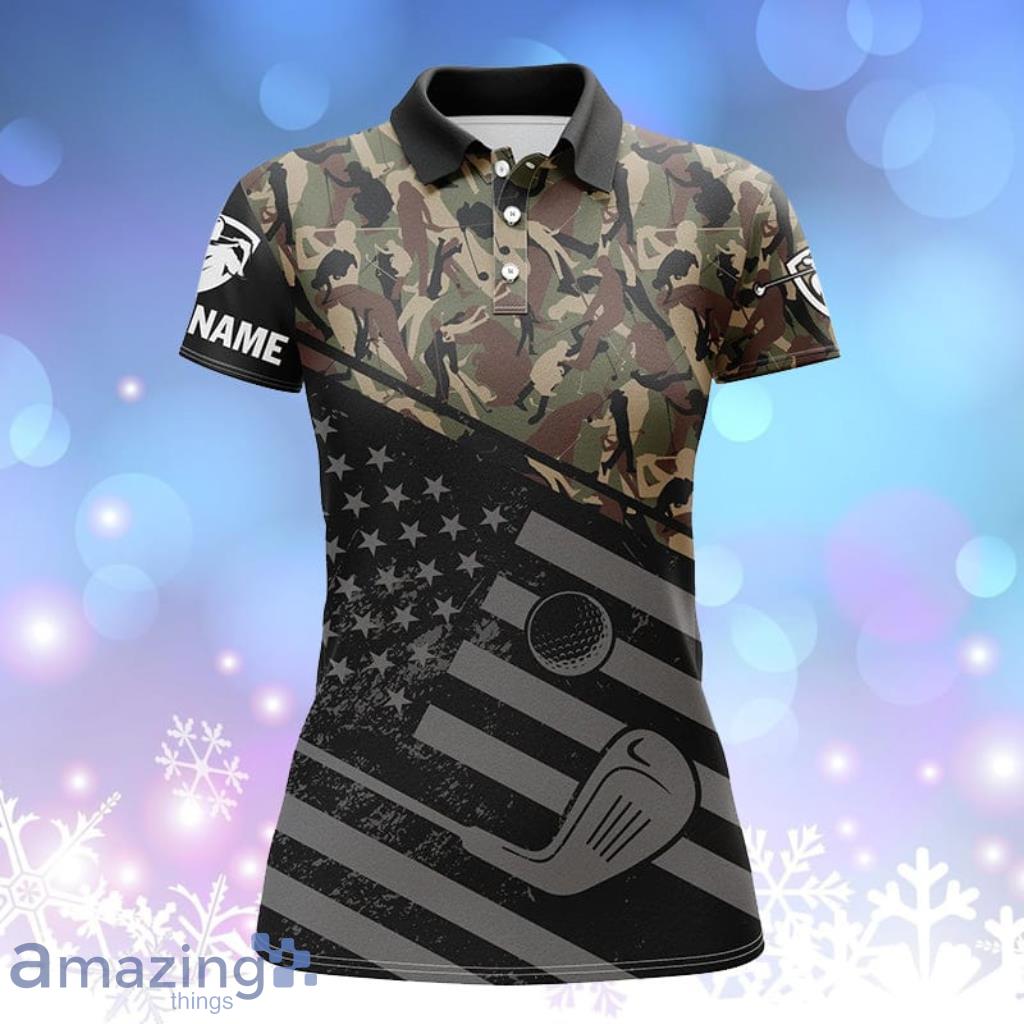 Black American Flag Patriotic Green Camo Polo Custom Name Golfing Gifts image Black American Flag Patriotic Green Camo Polo Custom Name Golfing Gifts Product Photo 1