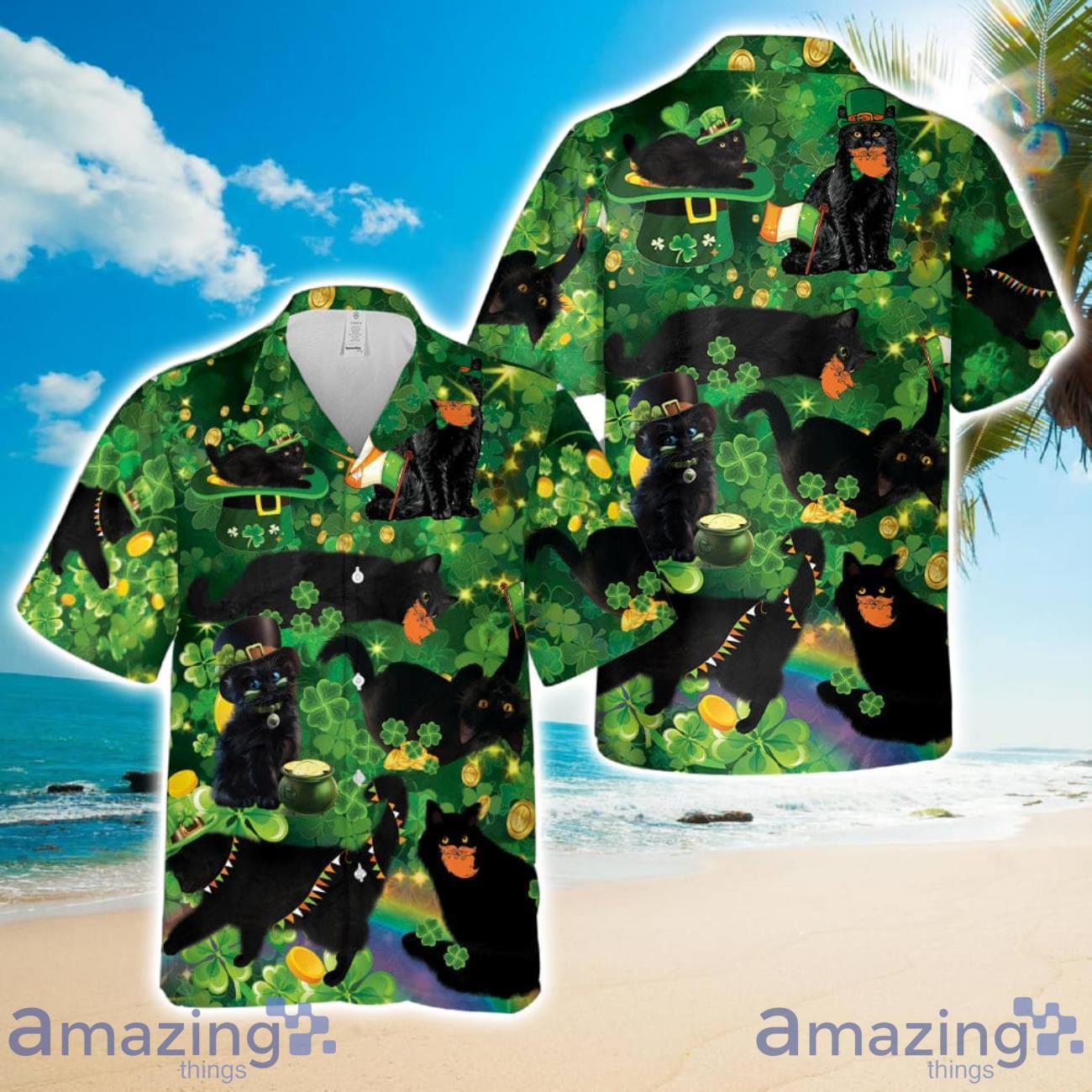 Black Cat Patrick's Day Hawaiian Shirt Beach Shirt For Men Women image Black Cat Patrick's Day Hawaiian Shirt Beach Shirt For Men Women