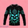 Black Viking Compass Neon Flame Skull Zip Up 3D Hoodie Gift For Men And Women