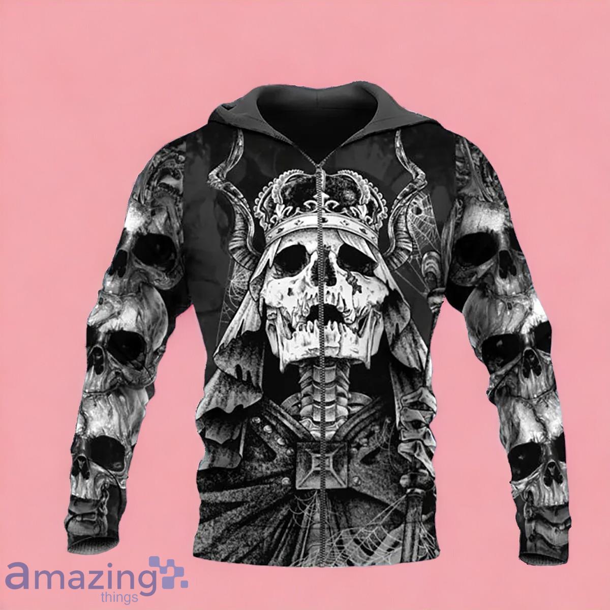 Black White The King Skull Zip Up 3D Hoodie Gift For Men And Women image Black White The King Skull Zip Up 3D Hoodie Gift For Men And Women Product Photo 1