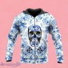 Blue Floral Pattern Ghost Skull Zip Up 3D Hoodie Gift For Men And Women