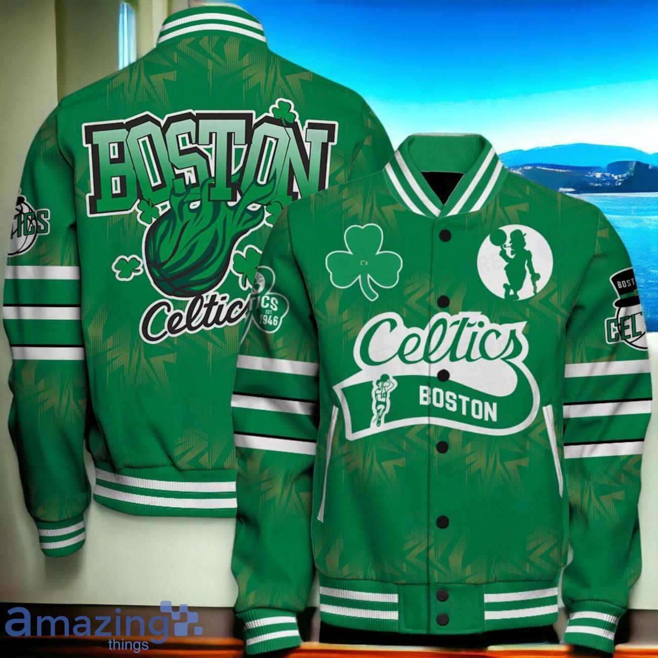 Boston Celtics Basketball Patrick's Day Art Design Basketball Jacket Product Photo 1