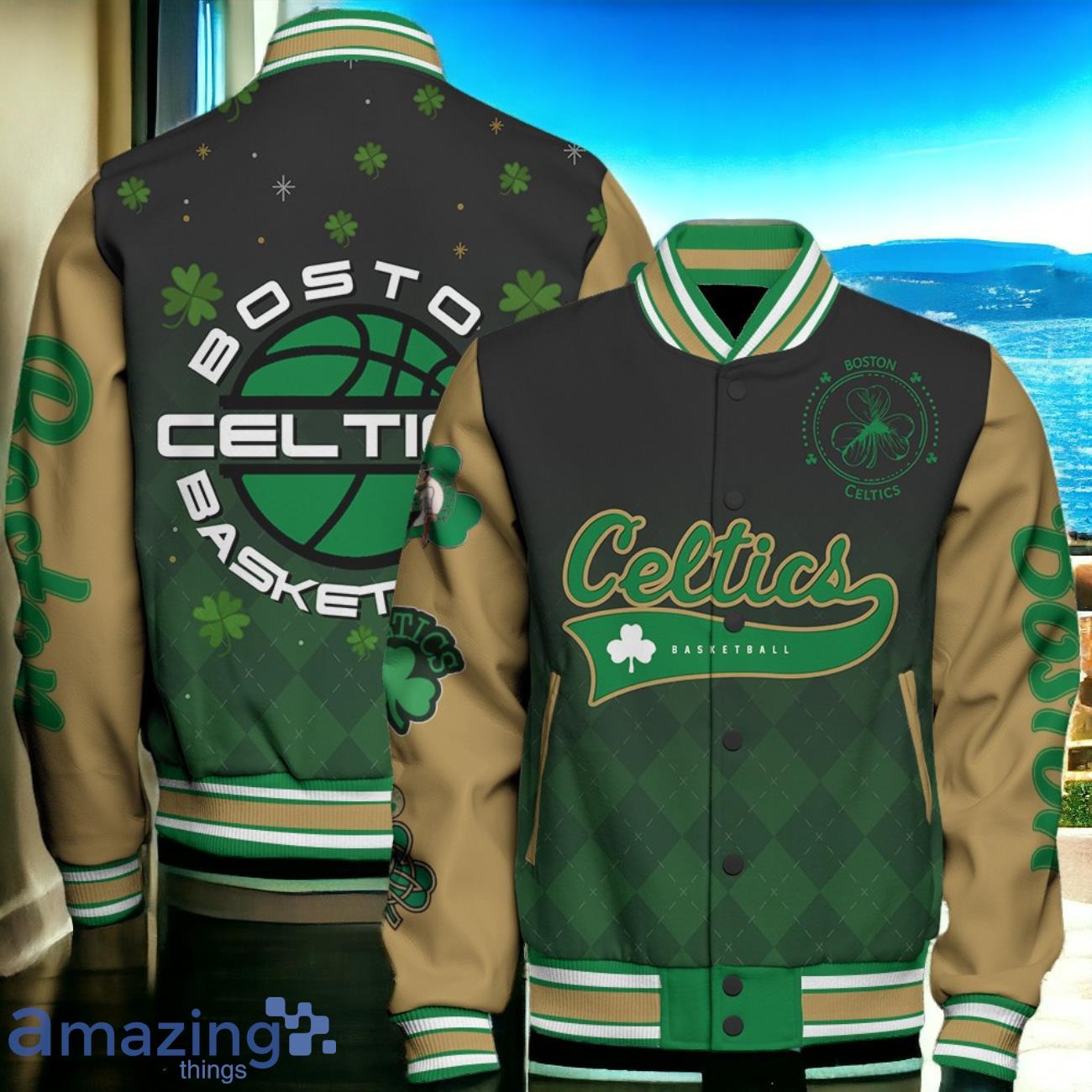 Boston Celtics Basketball Patrick's Day Art Design New Baseball Jacket Product Photo 1
