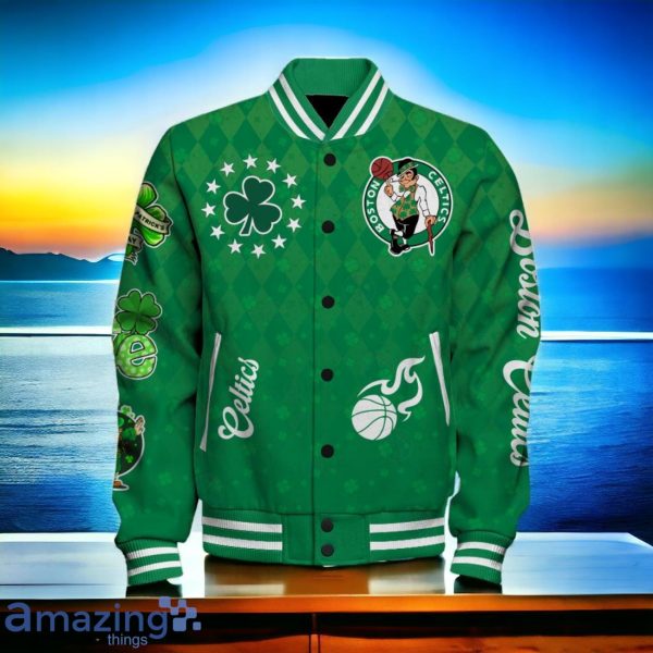 Boston Celtics Happy Saint Patrick's Day Basketball Baseball Jacket Product Photo 2