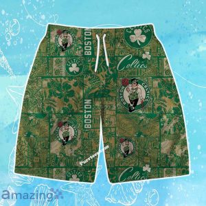 Boston Celtics NBA Logo Vintage Floral Pattern Hawaiian Shirt & Short Product Photo 3