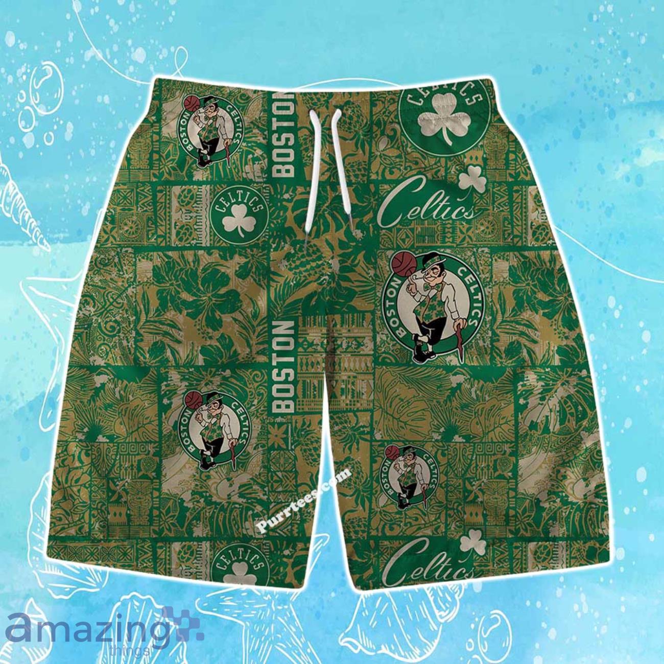 Boston Celtics NBA Logo Vintage Floral Pattern Hawaiian Shirt & Short image Boston Celtics NBA Logo Vintage Floral Pattern Hawaiian Shirt & Short Product Photo 3
