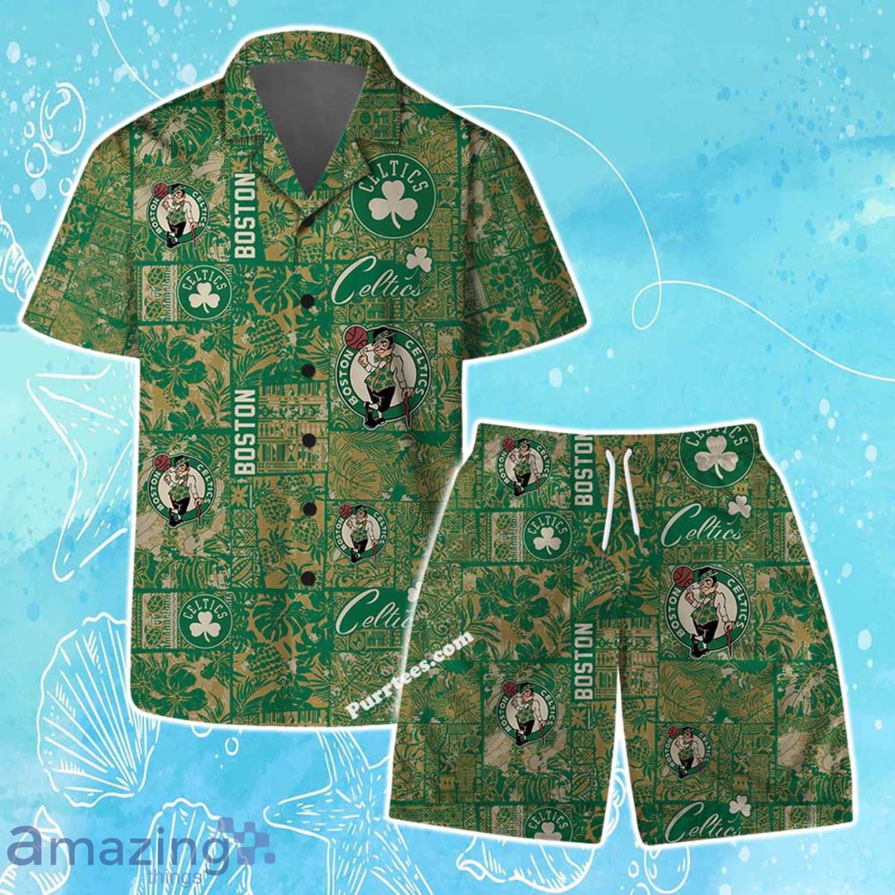 Boston Celtics NBA Logo Vintage Floral Pattern Hawaiian Shirt & Short image Boston Celtics NBA Logo Vintage Floral Pattern Hawaiian Shirt & Short Product Photo 1