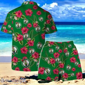 Boston Celtics Team Logo Hawaiian Shirt And Short Floral Pattern Product Photo 2