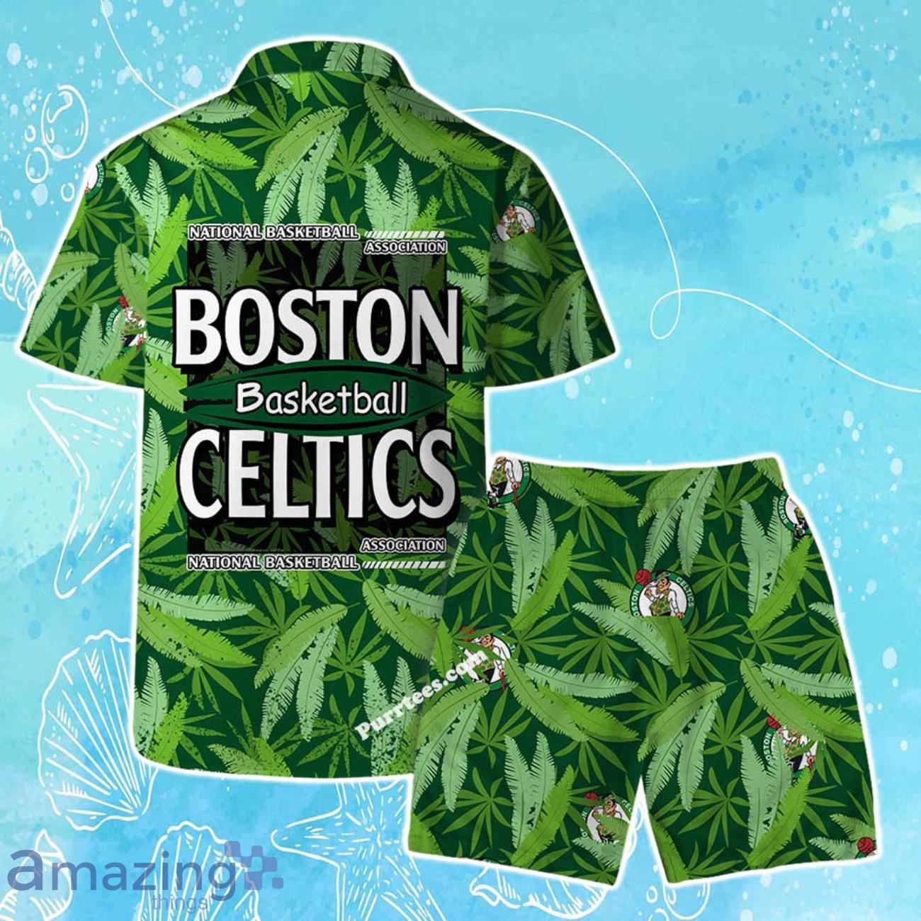 Boston Celtics Team Logo Pattern Leaves Vintage Art Hawaiian Shirt & Short image Boston Celtics Team Logo Pattern Leaves Vintage Art Hawaiian Shirt & Short Product Photo 2