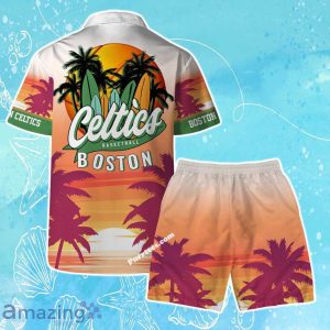 Boston Celtics Team Logo Pattern Sunset Tropical Hawaiian Shirt & Short Product Photo 2