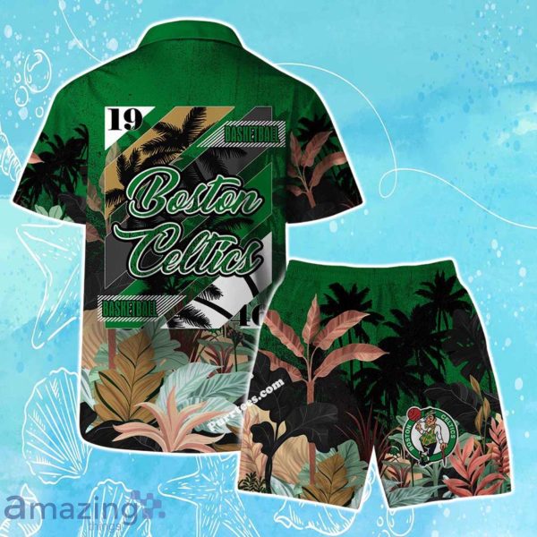 Boston Celtics Team Logo Pattern Tropical Hawaiian Shirt & Short Product Photo 2