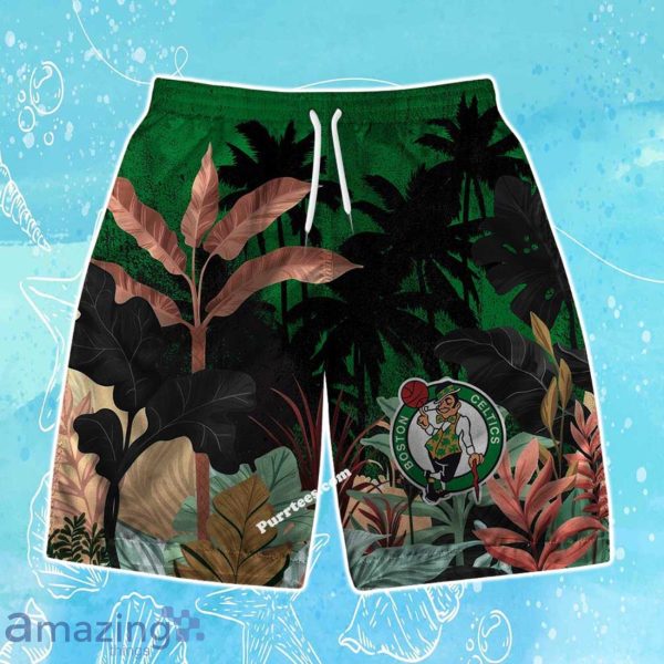 Boston Celtics Team Logo Pattern Tropical Hawaiian Shirt & Short Product Photo 3