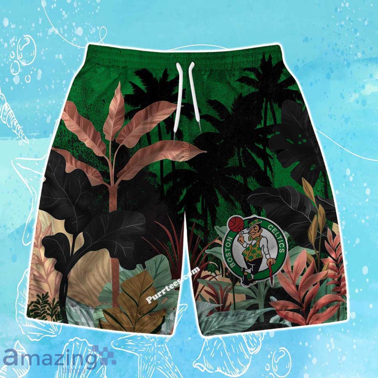 Boston Celtics Team Logo Pattern Tropical Hawaiian Shirt & Short image Boston Celtics Team Logo Pattern Tropical Hawaiian Shirt & Short Product Photo 3
