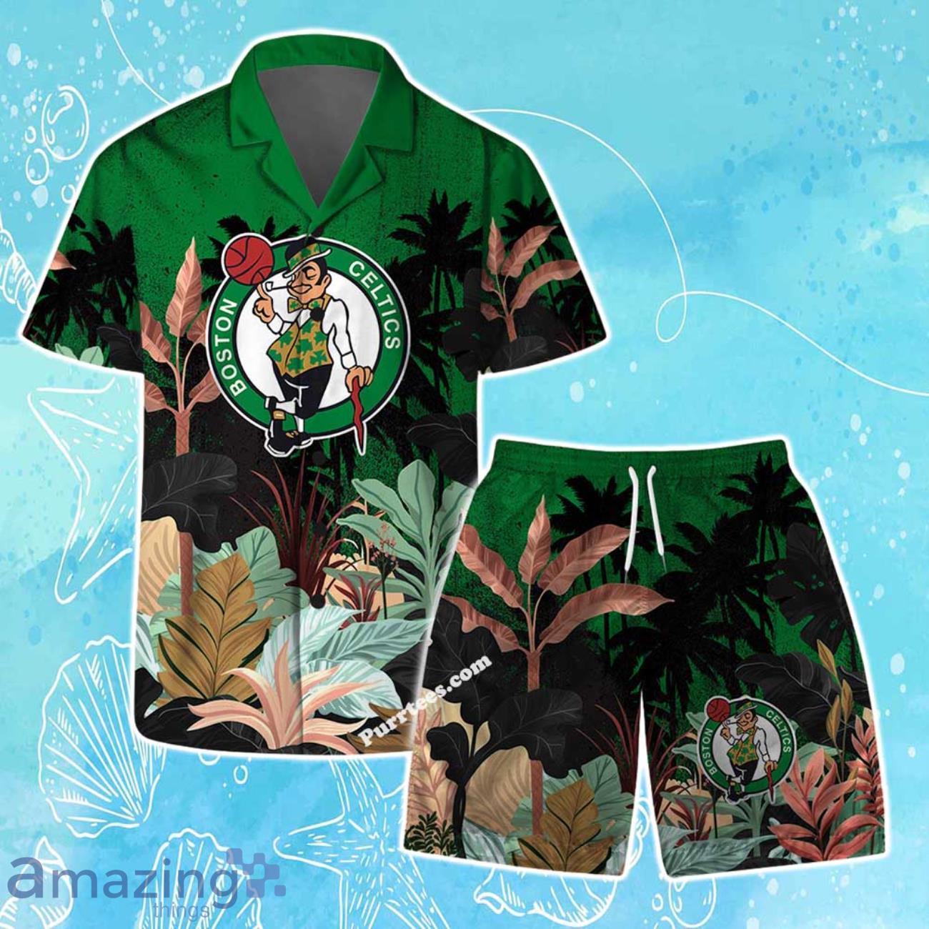 Boston Celtics Team Logo Pattern Tropical Hawaiian Shirt & Short image Boston Celtics Team Logo Pattern Tropical Hawaiian Shirt & Short Product Photo 1