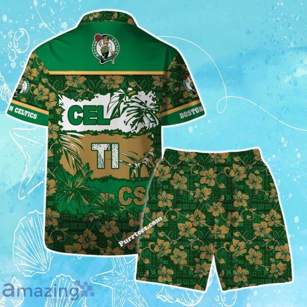 Boston Celtics Team Logo Pattern Vintage Aloha Hawaiian Shirt & Short Product Photo 2