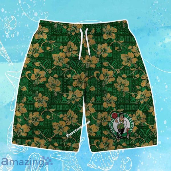 Boston Celtics Team Logo Pattern Vintage Aloha Hawaiian Shirt & Short Product Photo 3