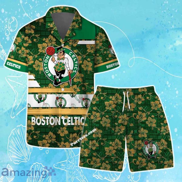 Boston Celtics Team Logo Pattern Vintage Aloha Hawaiian Shirt & Short Product Photo 1