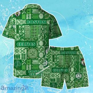 Boston Celtics Team Logo Tropical Pattern Hawaiian Shirt & Short Product Photo 2