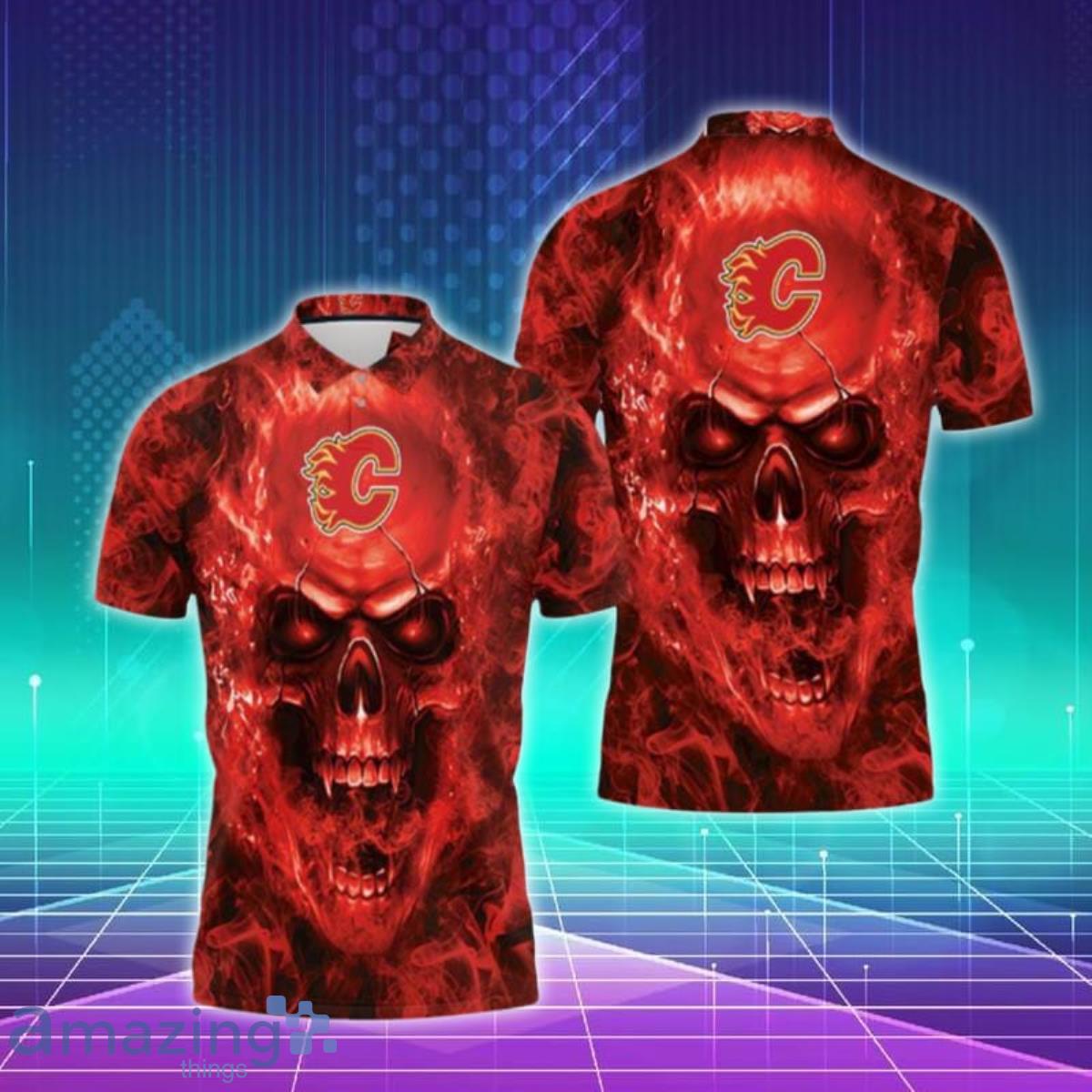 Calgary Flames Nhl Fans Skull Polo Shirts Special Gift For Men And Women image Calgary Flames Nhl Fans Skull Polo Shirts Special Gift For Men And Women Product Photo 1